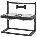 Dog Bowls with Stand, Adjustable Height Elevated Dog Bows for Small Medium Large Dogs - Black