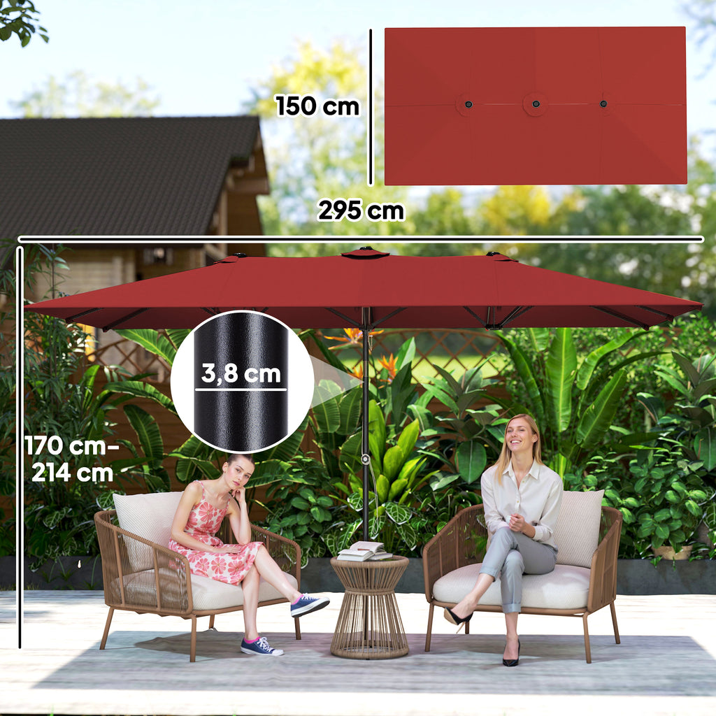 Gro?er Sonnensschirm, h?henverstellbar, neigbar, 150x295x170-214 cm, Weinrot