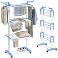Foldable Clothes Drying Rack, 4-Tier Steel Garment Laundry Rack with Castors for Indoor and Outdoor Use, Blue