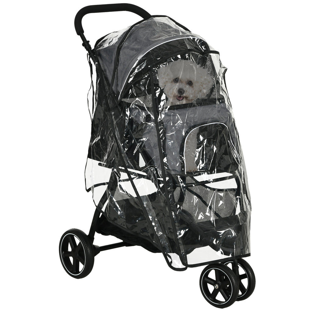 Hundebuggy Haustierwagen, klappbar, Regenschutz, 2 Sicherheitsleinen, 83cm x 55cm x 101cm, Grau + Schwarz