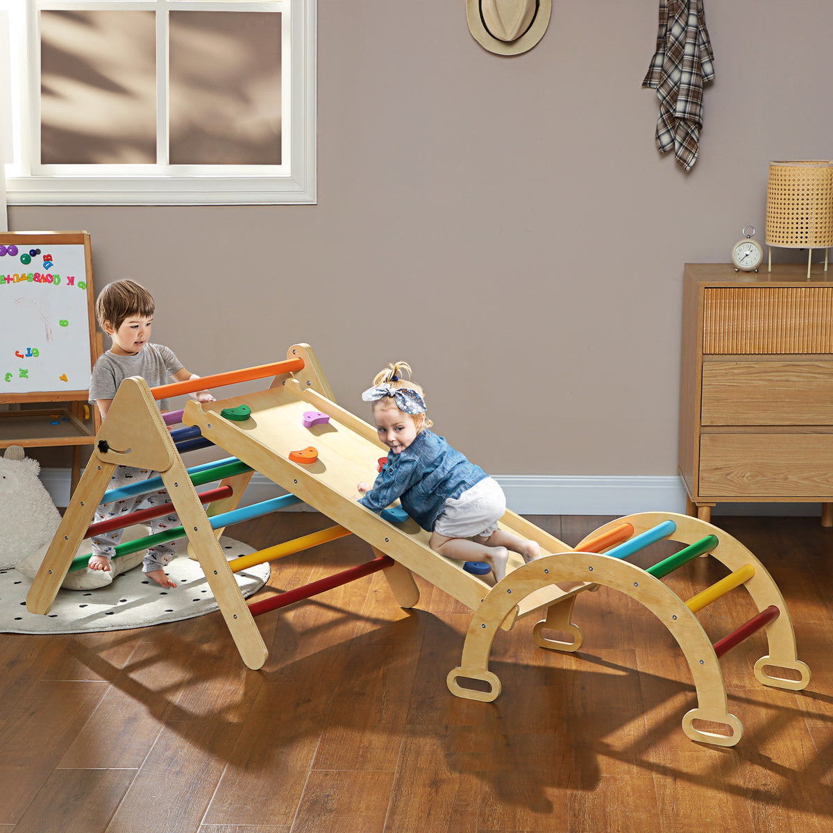 5-in-1 Toddler Climbing Frame with Ramp, Arch, for 18-48 Months, Multicoloured