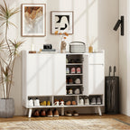Schuhschrank mit grifflosem Design, 4 T¨¹ren, 4 verstellbare Regale, freistehendes Schuhregal mit 5 Holzbeinen, Holz, Wei?