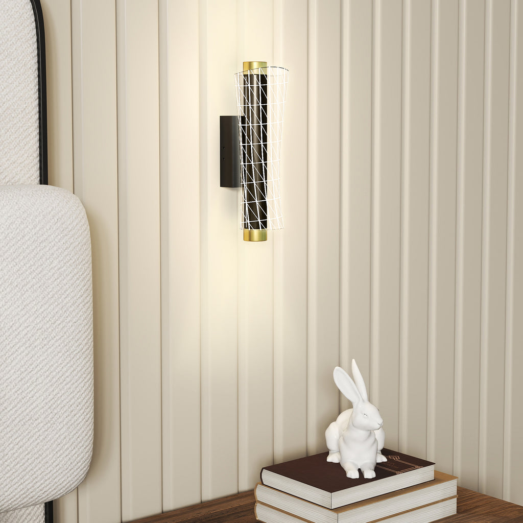 Wandleuchte Innen Wandlampe mit LED Lichte, Gitterdesign, Dimmbar Nachttischlampe Metall, Schwarz