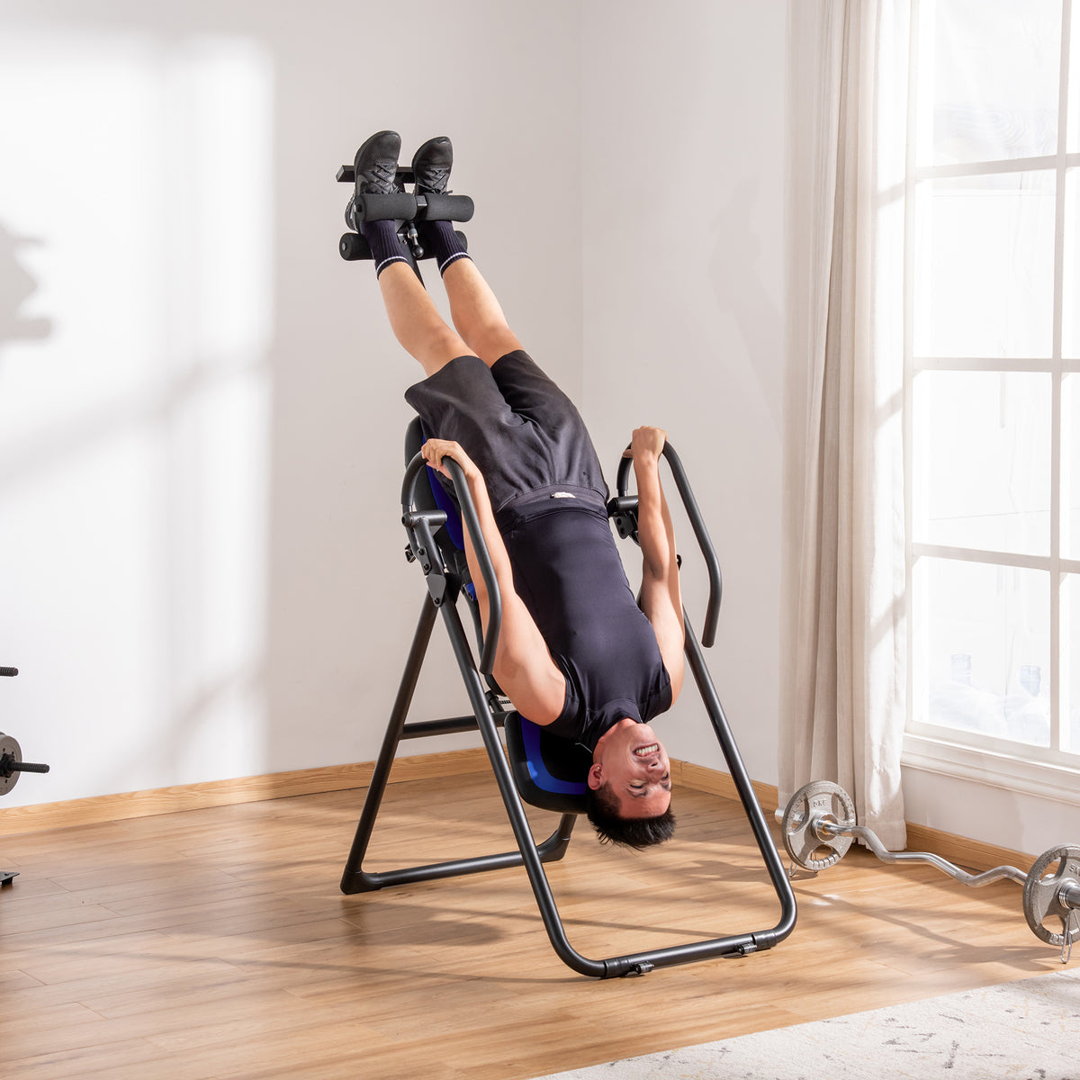 Foldable Gravity Inversion Table, Back Therapy Fitness Bench, with Soft Ankle Cushions, for Home