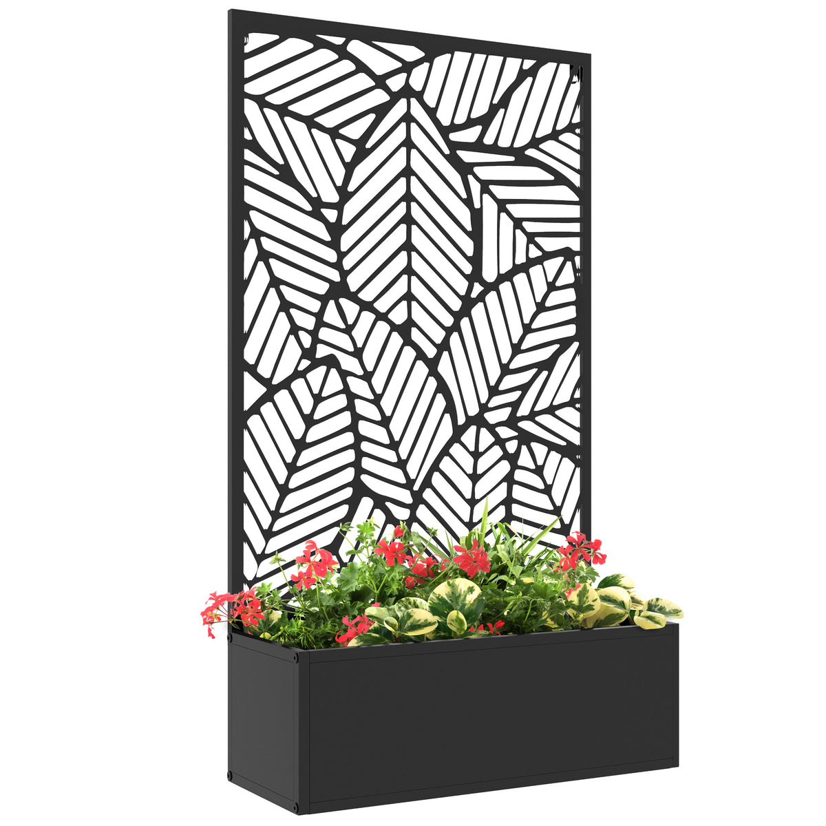 Sichtschutz mit Blumenbeet, Au?en-Paravent, Trennwand mit Blumenk¨¹bel, Metall, Schwarz
