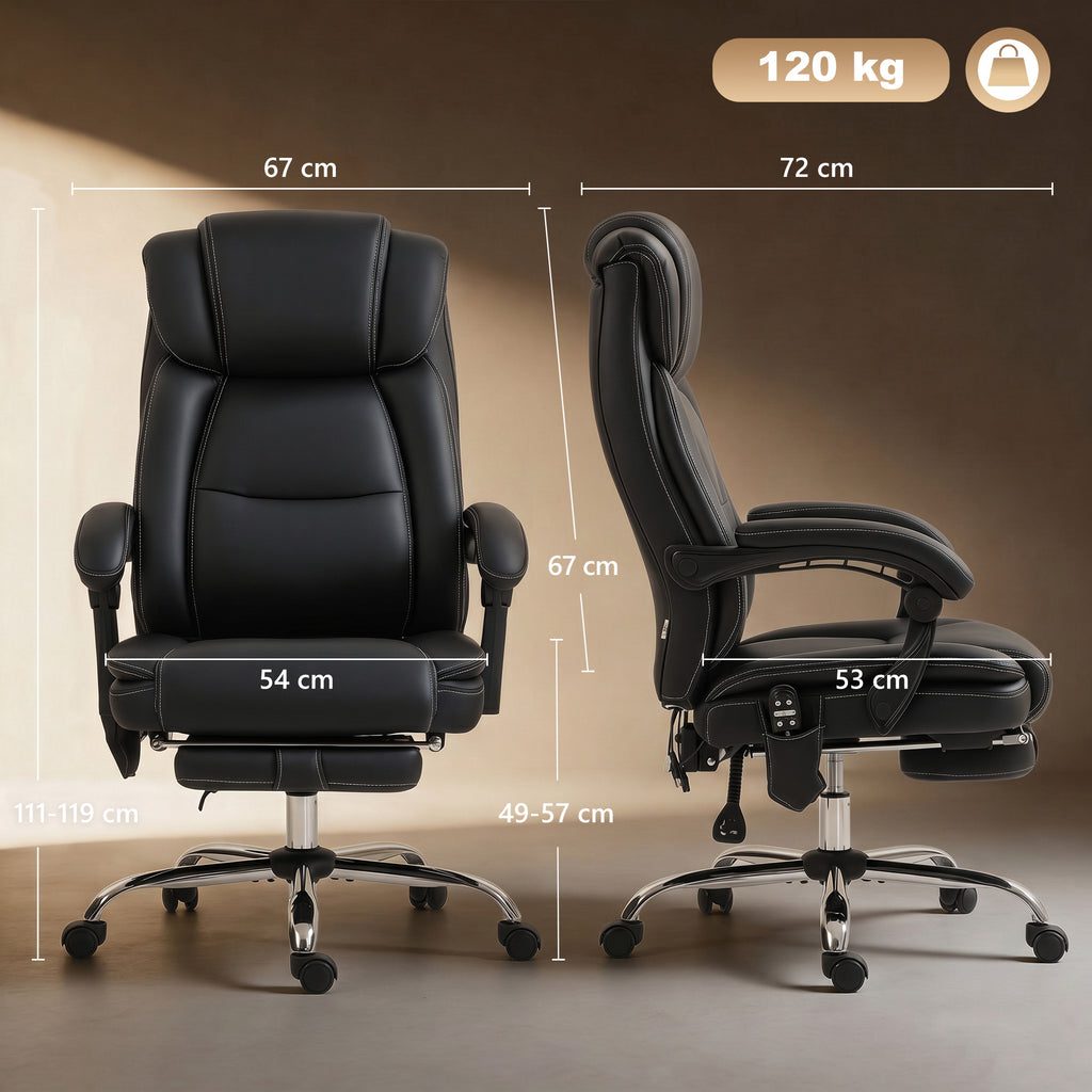 Bürostuhl Ergonomisch mit Massagefunktion Schreibtischstuhl mit Fußstütze, Kunstleder Schwarz