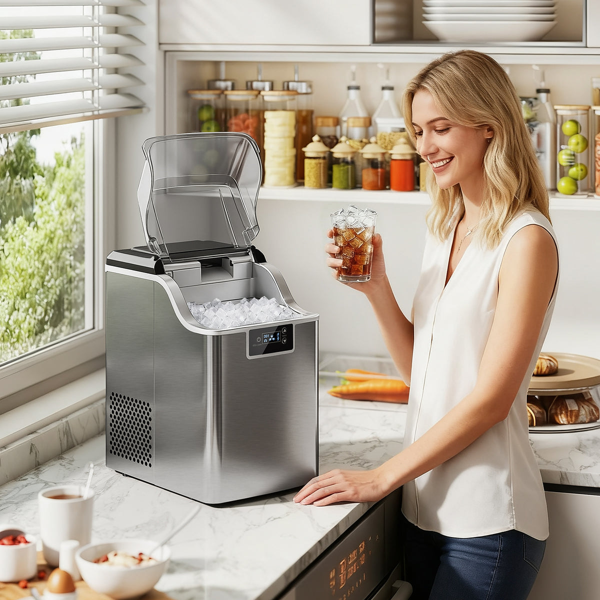 Eisw¨¹rfelmaschine, Eisw¨¹rfelspender, Ice-Maker, 20 kg/24h Eisw¨¹rfelbereiter mit 2,1 L Wassertank, Silber