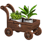 Hochbeet Holz, Pflanzbeet in Wagenform Fr¨¹hbeet mit 4 R?dern Griff Gartenbeet 68 x 38 x 52cm