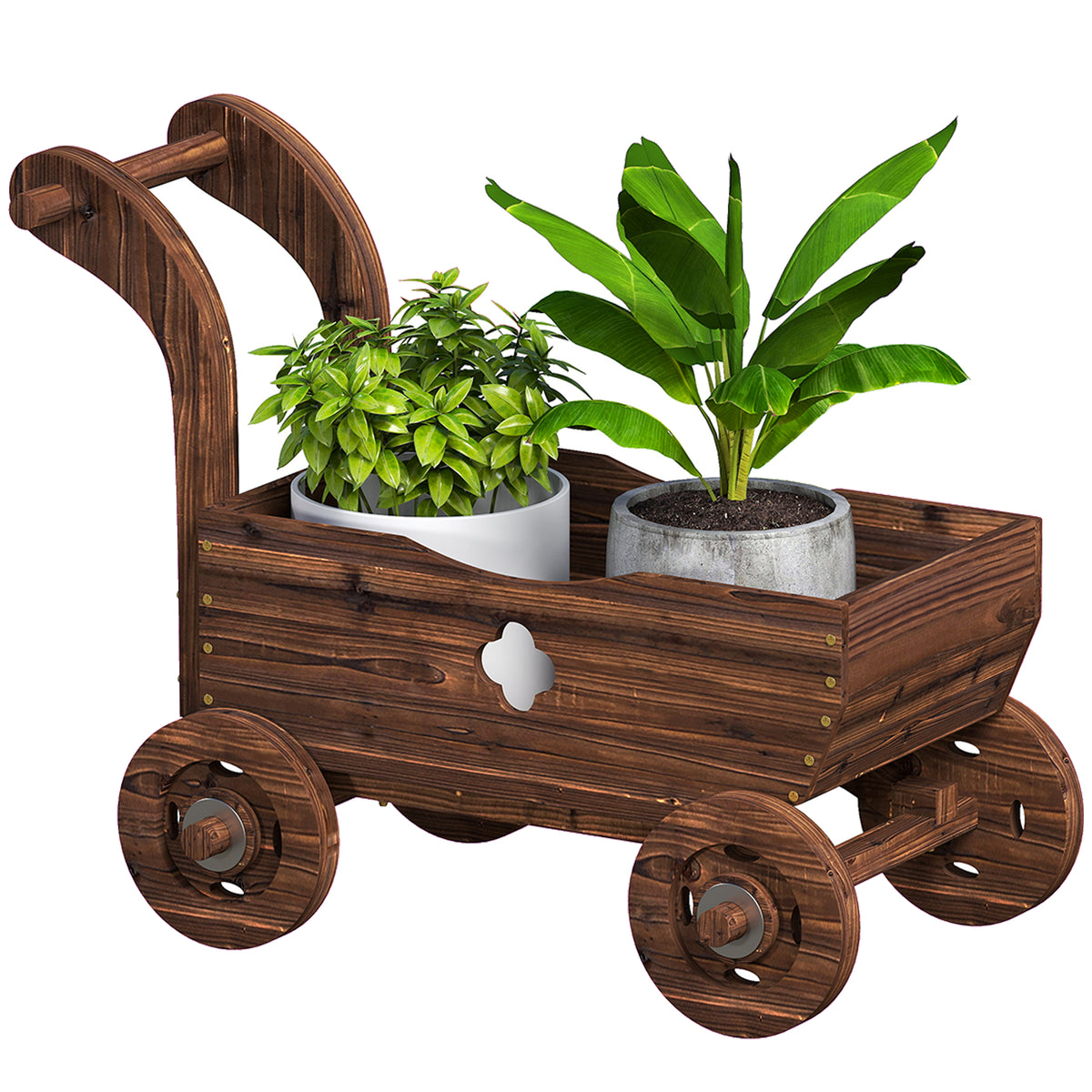 Hochbeet Holz, Pflanzbeet in Wagenform Fr¨¹hbeet mit 4 R?dern Griff Gartenbeet 68 x 38 x 52cm