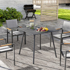 Square Garden Table with Slat Top, Steel Frame, Outdoor Table for 4 Person, 80 x 80 x 74 cm, Grey