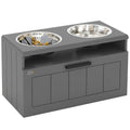 Raised Dog Bowl with Slow Feeder, Two Stainless Steel Dog Bowls, Drawer, for Large and Extra Large Dogs, Grey