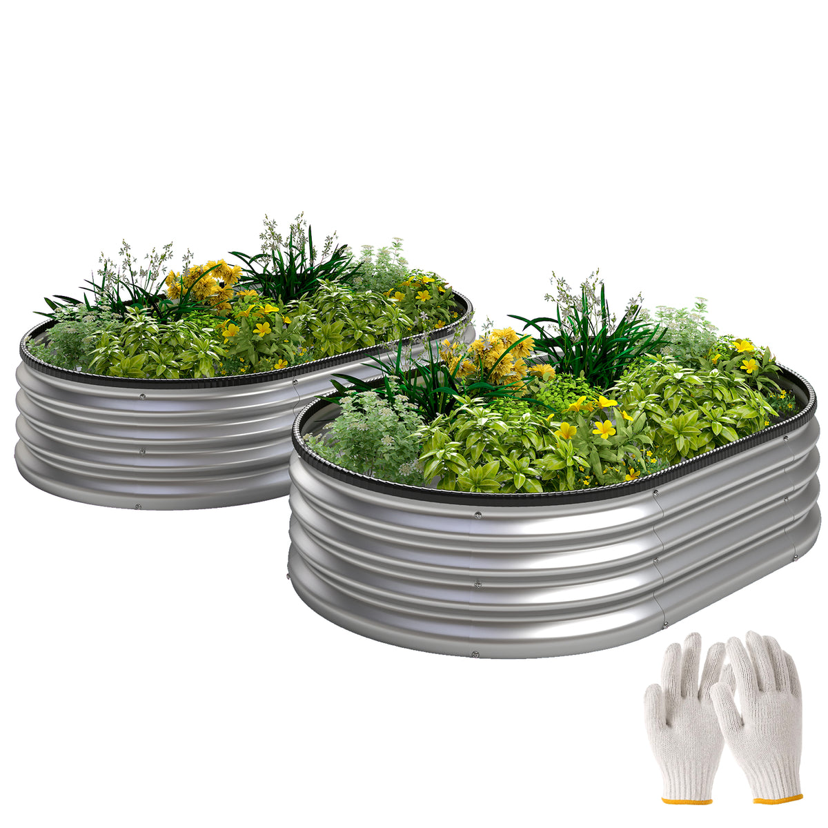 Hochbeet Metall 2er Set 135 x 90 x 30cm Oval Hochbeete mit Gummistreifen