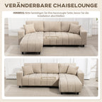 Ecksofa, Chaiselongue Umkehrbar, Kissen, 242 x 156 x 87 cm, Beige