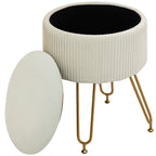 2-in-1-Aufbewahrungshocker mit Metallbeinen, runder Fu?hocker f¨¹r Wohnzimmer, Schlafzimmer, Flur, Cremewei?