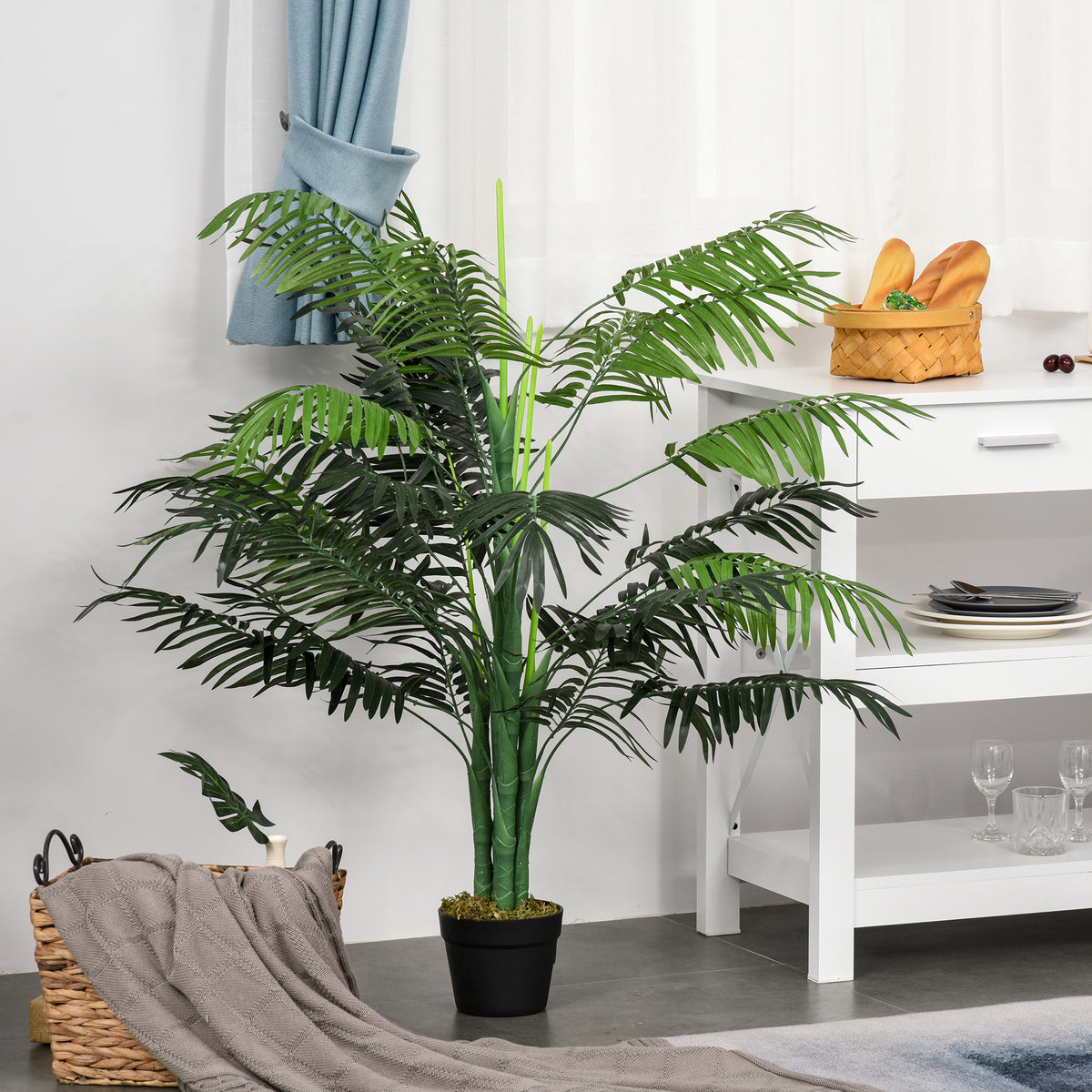 Künstliche Palme 125cm Groß Kunstpflanze mit 18 Palmenwedel im Topf für Wohnzimmer Balkon