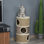Cat Scratching Barrel Kitten Tree Tower for Indoor Cats Pet Furniture Climbing Frame Covered with Sisal and Seaweed Rope Cozy Platform Soft Plush