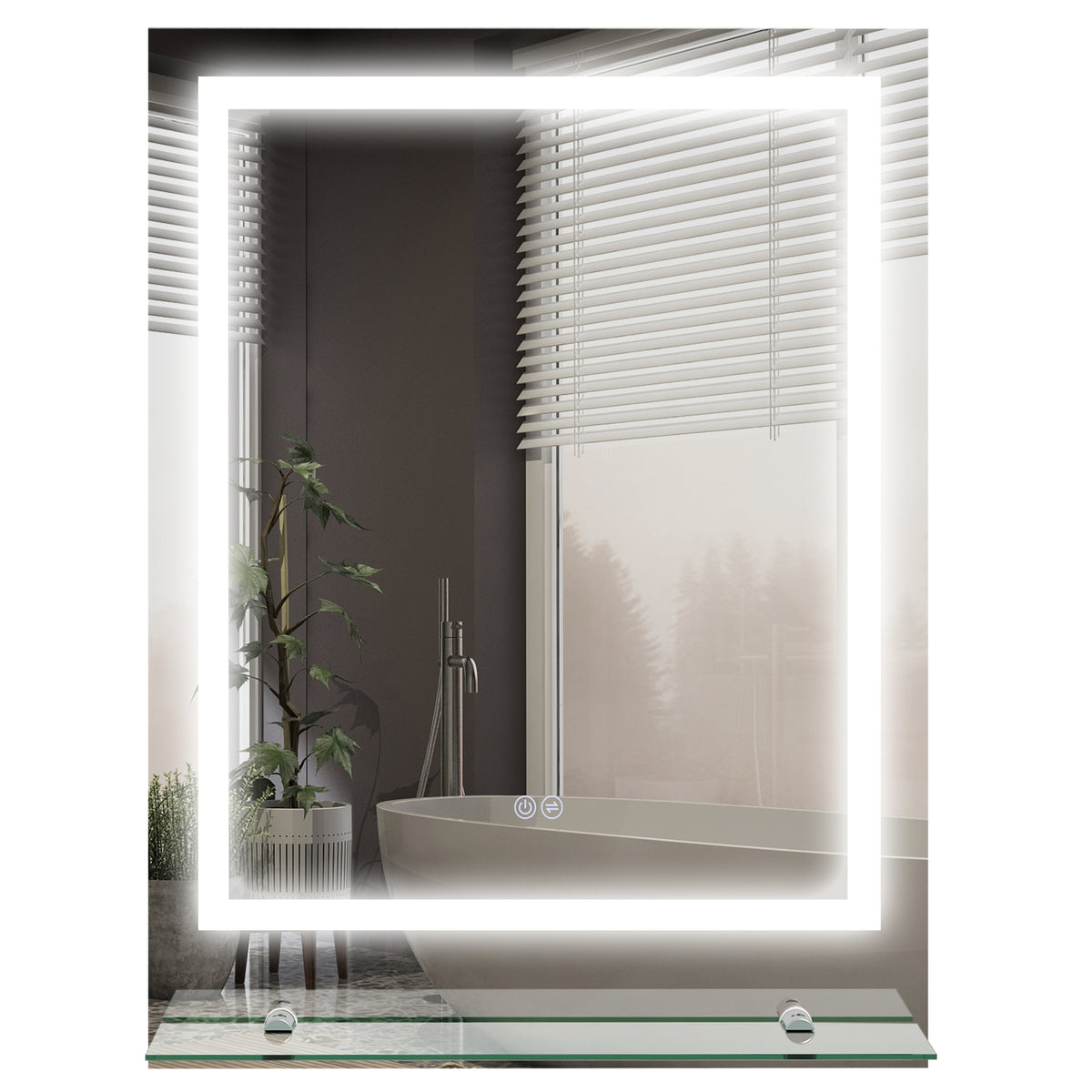 Large Vanity Mirror with Lights and Shelf, Illuminated bathroom Mirror with 3 Colour Brightness, Smart Touch, Anti-Fog