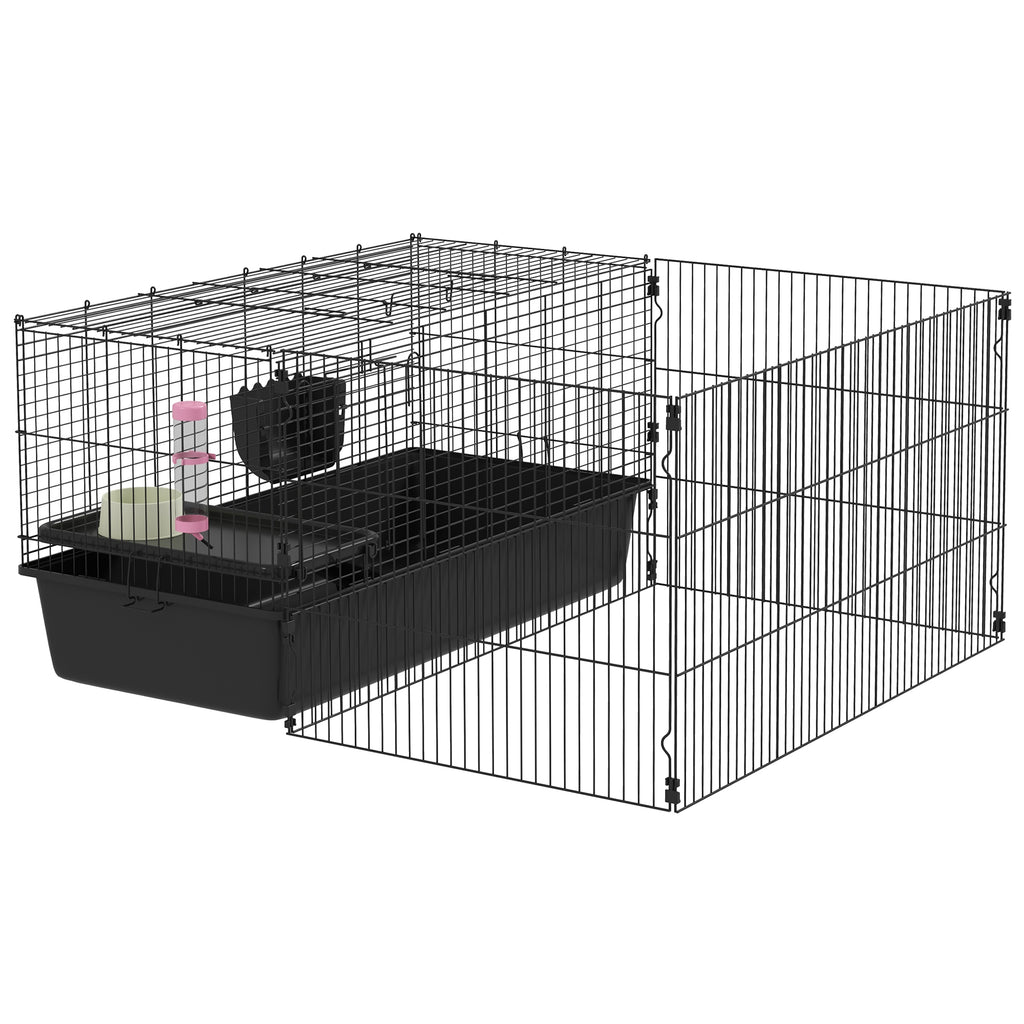 Kleintierkäfig mit abnehmbaren Gehege, Laufgitter mit Stall, inkl. Zubehör, Schwarz