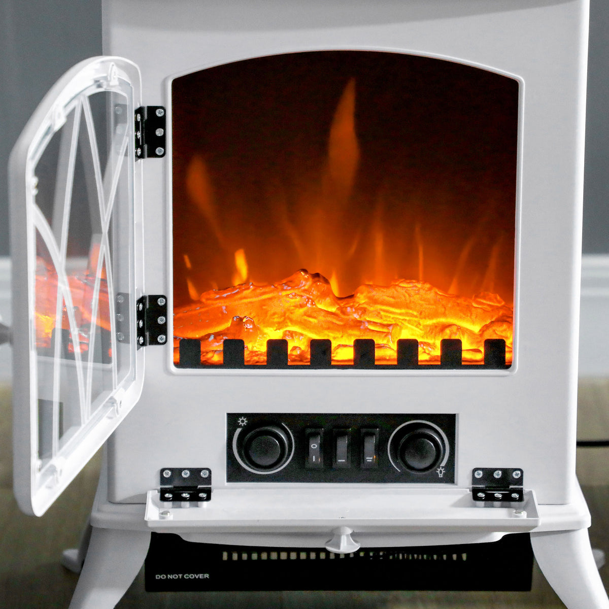 Elektrokamin mit Heizung, LED Flammeneffekt, 1000/2000W, Weiß