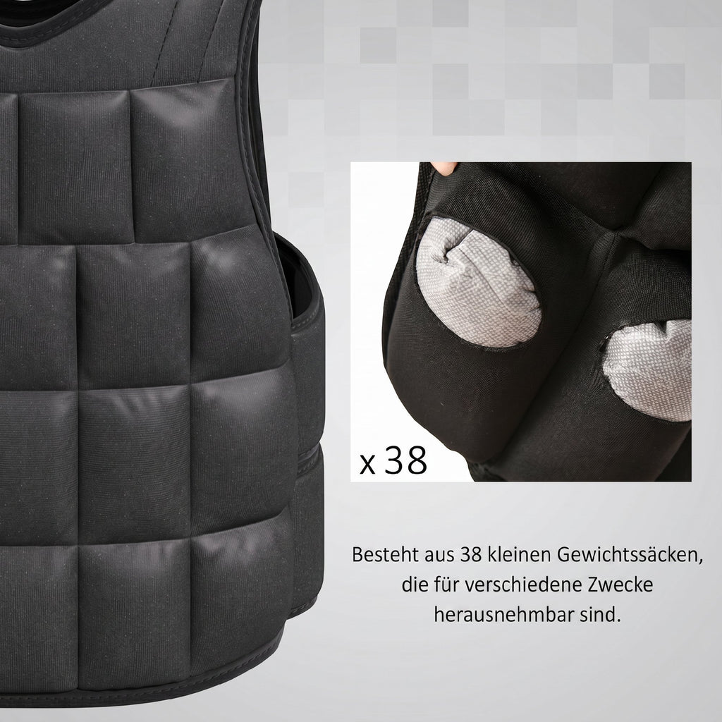 Gewichtsweste 10 KG verstellbare Trainingsweste mit herausnehmenbar Gewichten Schwarz