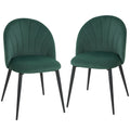 Armless Esszimmerstühle mit gebogener Rückenlehne 2er-Set, Samt-Optik Akzentstühle für Küche, Wohnzimmer, Dunkelgrün