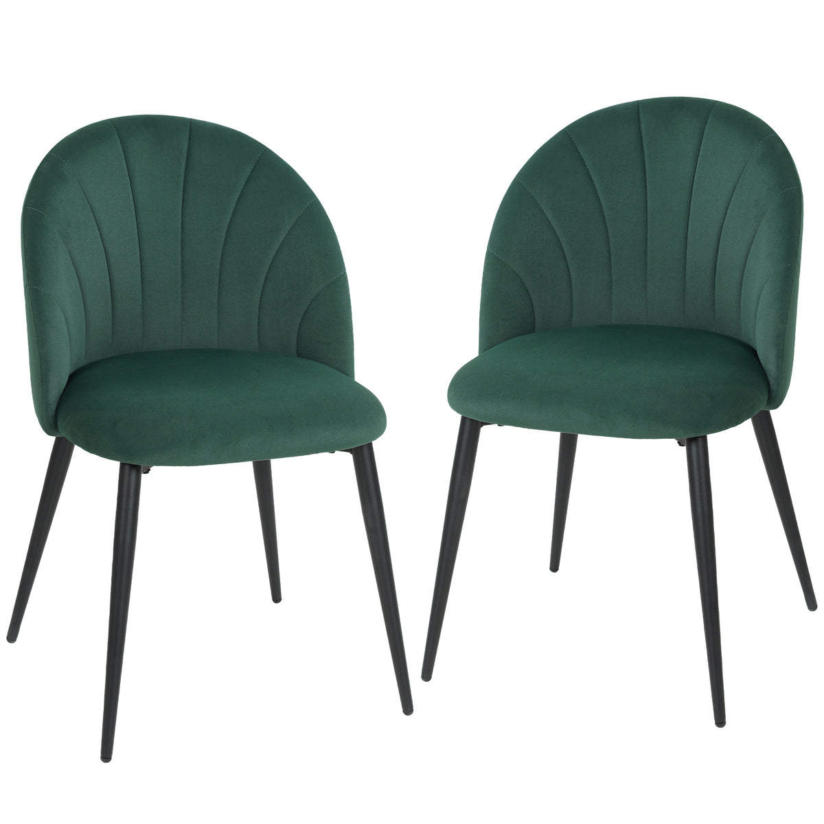 Armless Esszimmerstühle mit gebogener Rückenlehne 2er-Set, Samt-Optik Akzentstühle für Küche, Wohnzimmer, Dunkelgrün