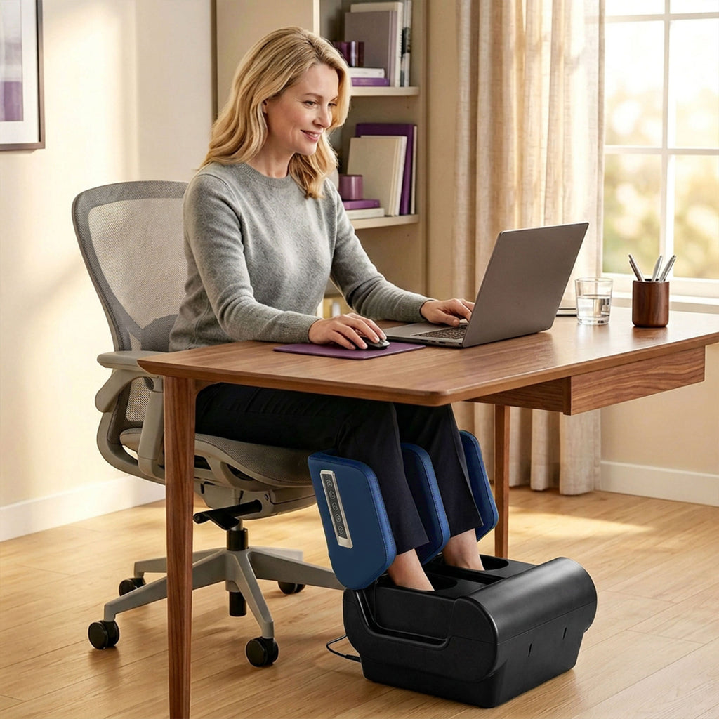 Beinmassagegerät Hocker Wärme Luftkompression Timer Blau/Schwarz