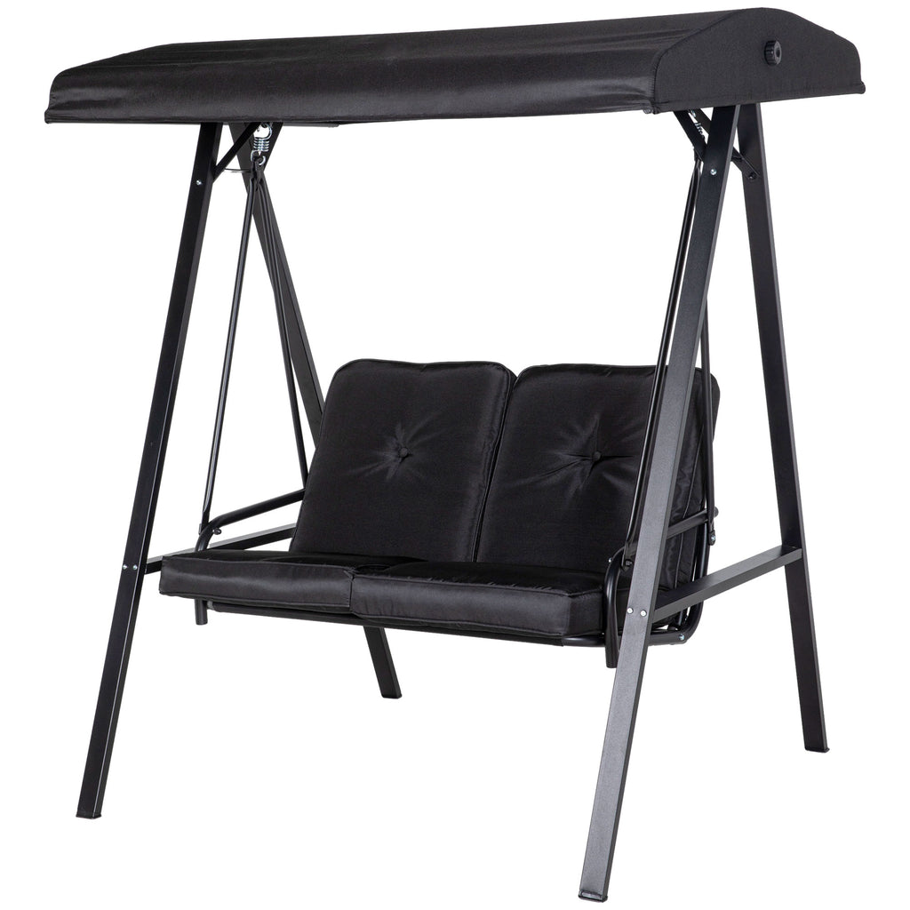 Two-Seater Garden Swing Bench, with Adjustable Canopy - Black