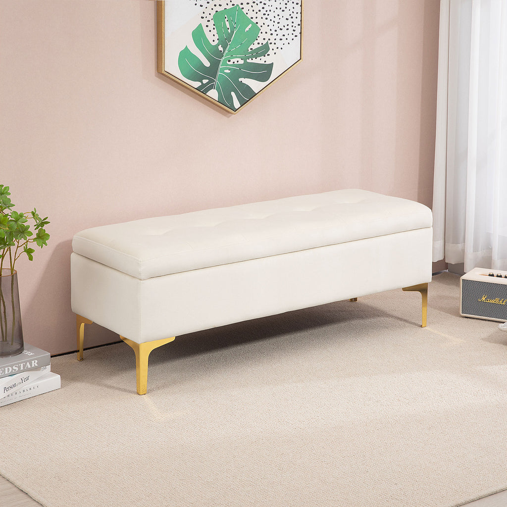 Sitzbank mit Stauraum, belastbar bis 120kg, 120x44x44,5cm, Beige