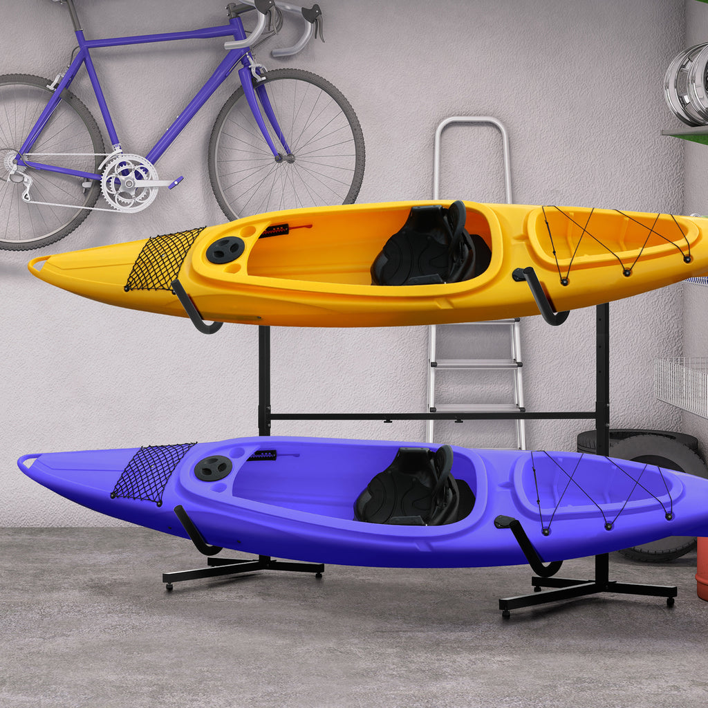 Halterung f¨¹r 2 Kajaks, Surfboards, Stand-Up-Paddles, Metallrahmen, breitenverstellbar 144-180 cm