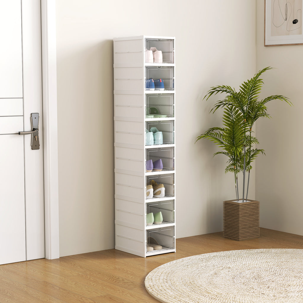 8-stufiges Schuhregal, Schuhschrank, faltbar, belüftete Rückseite, Kunststoff, Weiß