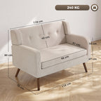 Sofa 2 Sitzer 118 cm Kleine Couch mit Cord-Optik Beige