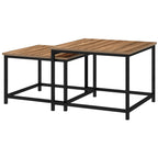 Satztisch-Set aus 2 Beistelltischen, Industrial Design, schwarzer Stahlrahmen, Tischplatte in Holzoptik