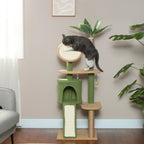 Kratzbaum, 139 cm Katzenbaum mit Höhle, Spielbällen, Sisal-Kratzpfosten und Plattformen, für zwei Katzen, Grün