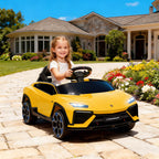 Kinder Elektroauto 12V Kinderauto mit 2,4 GHz Fernbedienung, 2 Motor, Hupe, LED, Musik, 101,5 x 49 x 43 cm, Gelb