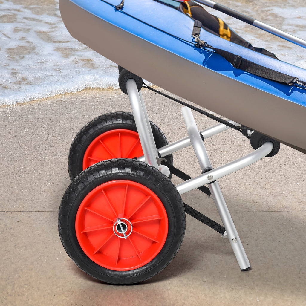 Alu Kanuwagen Kajakwagen Surfwagen klappbar mit Gurt Kunstleder-Räder Silber bis 75 kg 68 x 44,5 x 40 cm