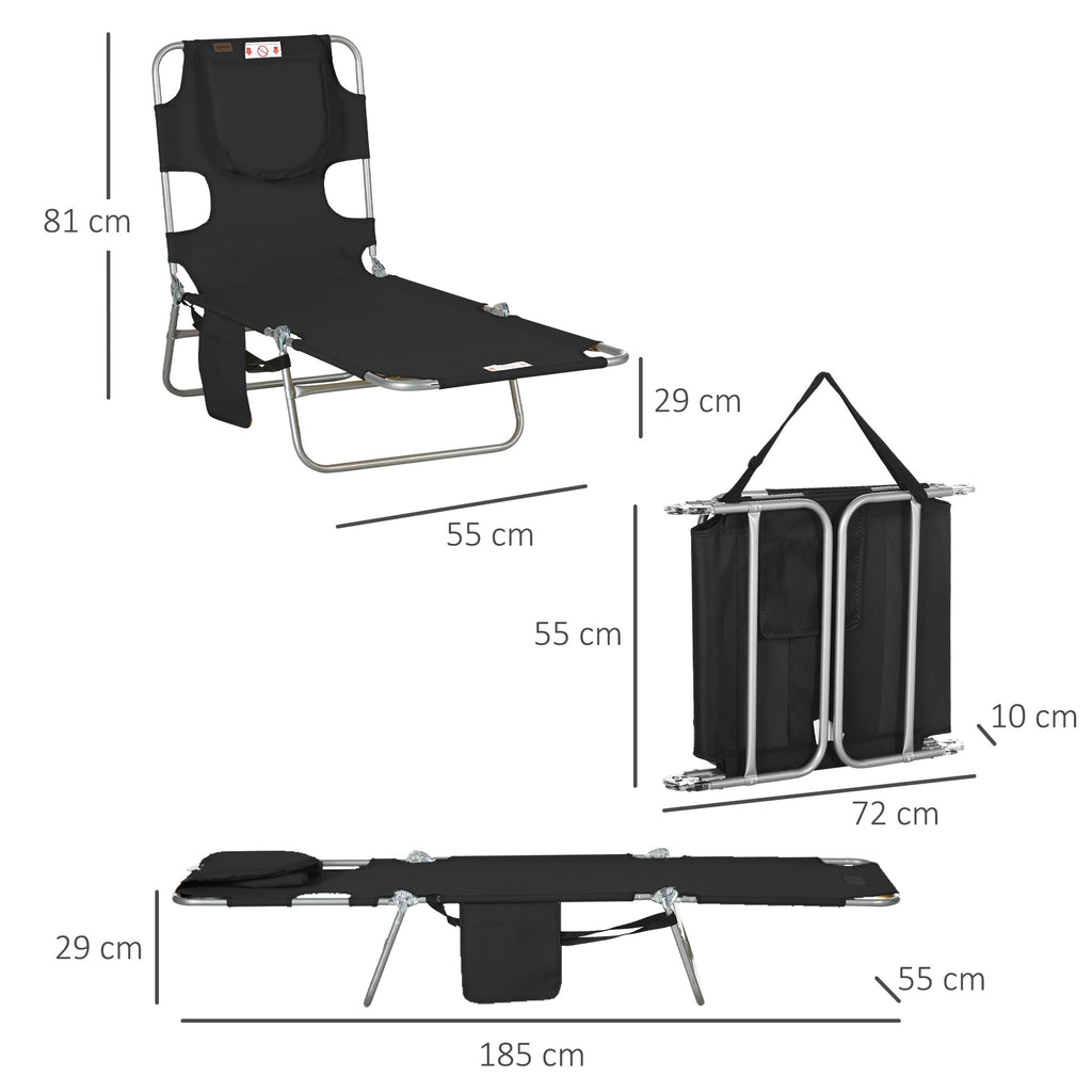 Gartenliege, Liegestuhl mit gepolsterter Gesichts?ffnung, Massage-Liege f¨¹r drau?en, Seitentasche, Stoff, Metall, Schwarz