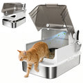 Katzenklo Edelstahl mit Deckel XXL 72L für große Katzen und Mehrere Katzen mit Doppeltüren Schaufel Pedal Anti-Leck
