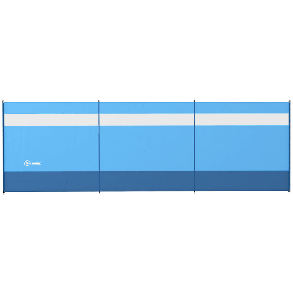 Camping Windbreaker with Clear Windows, Carry Bag and Steel Poles, for Beach Caravan Campervan, 440 x 140cm, Blue