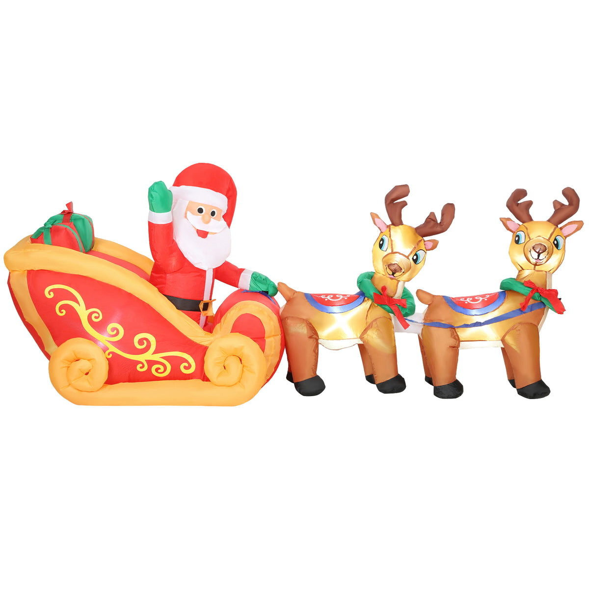 Aufblasbare Weihnachtsdekoration, Weihnachtsmann im Rentierschlitten, Polyester