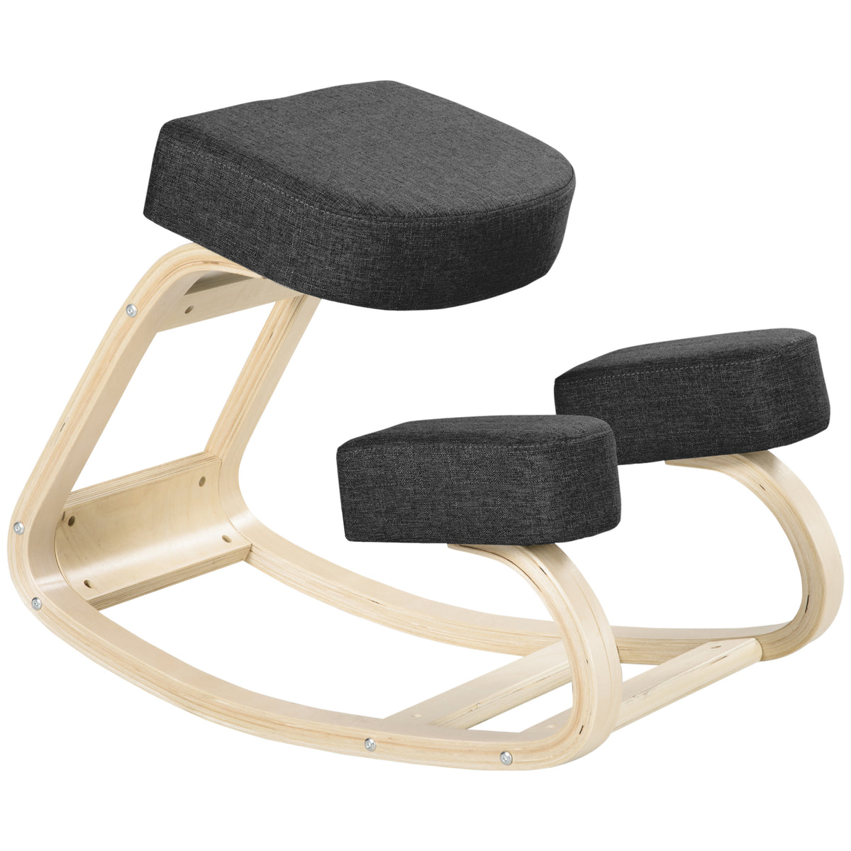 Kniestuhl, ergonomischer Sitzhocker, Polsterhocker f¨¹r gesunde Sitzhaltung, Birkenholz, 120 kg belastbar, Schwarz