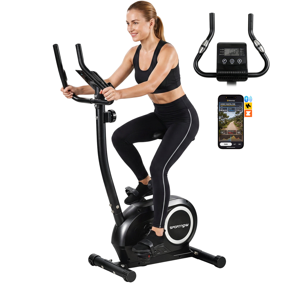 Heimtrainer Fahrrad Höhenverstellbar Hometrainer mit APP Magnetwiderstand LCD-Monitor Pulssensoren Handyhalterung