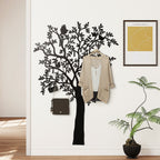 Wandgarderobe, Wandmontierter Mantelhaken, Baumdesign mit V?geln, Schwarz