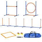 Dog Agility Training Equipment with Weave Poles, Jump Ring, Pause Box, Adjustable Hurdle, Carry Bag, Orange