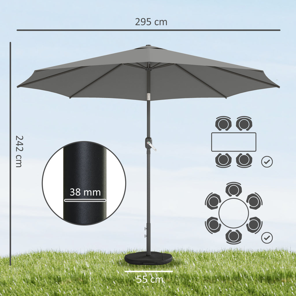 Sonnenschirm ca. Ø300 cm neigbar Balkonschirm mit Kurbel Kreuzfuß Sandsack, UV 30+ Einziehbar Dunkelgrau