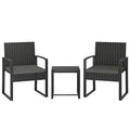 Rattan Bistroset, 3 teiliges Gartenmöbel-Set mit 2 Gartenstühlen, Couchtisch, abnehmbar Kissen Dunkelgrau