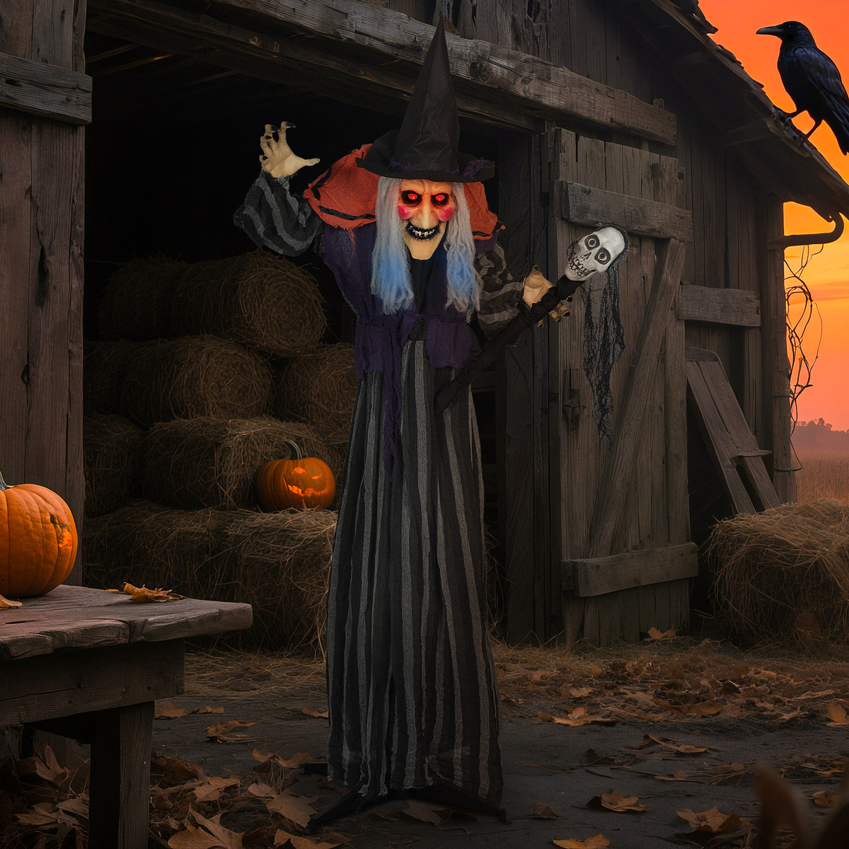 160cm Lifelike Moving Witch Decoration - Multi