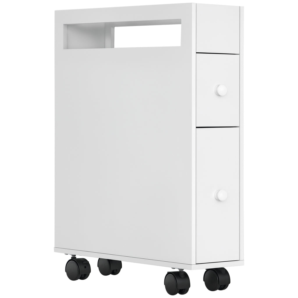 Nischenwagen Badschrank Rollschrank, schmales Design, zwei Schubladen, vier R?der, wei?, 16 x 49,5 x 66 cm