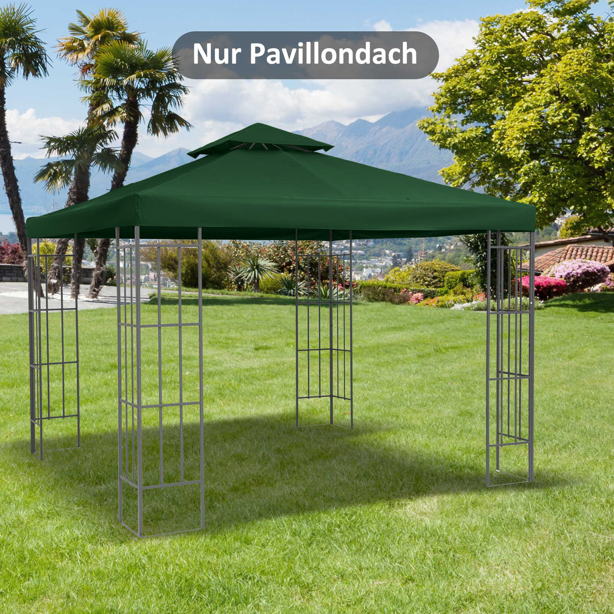  3(m) Gazebo Top Cover Double Tier Canopy Replacement Pavilion Roof Dark Green
