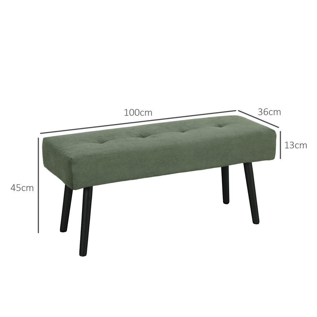 Sitzbank Polsterbank mit Cordbezug, Bettbank mit Metallbeine, Schuhbank 100 x 36 x 45 cm Gr¨¹n